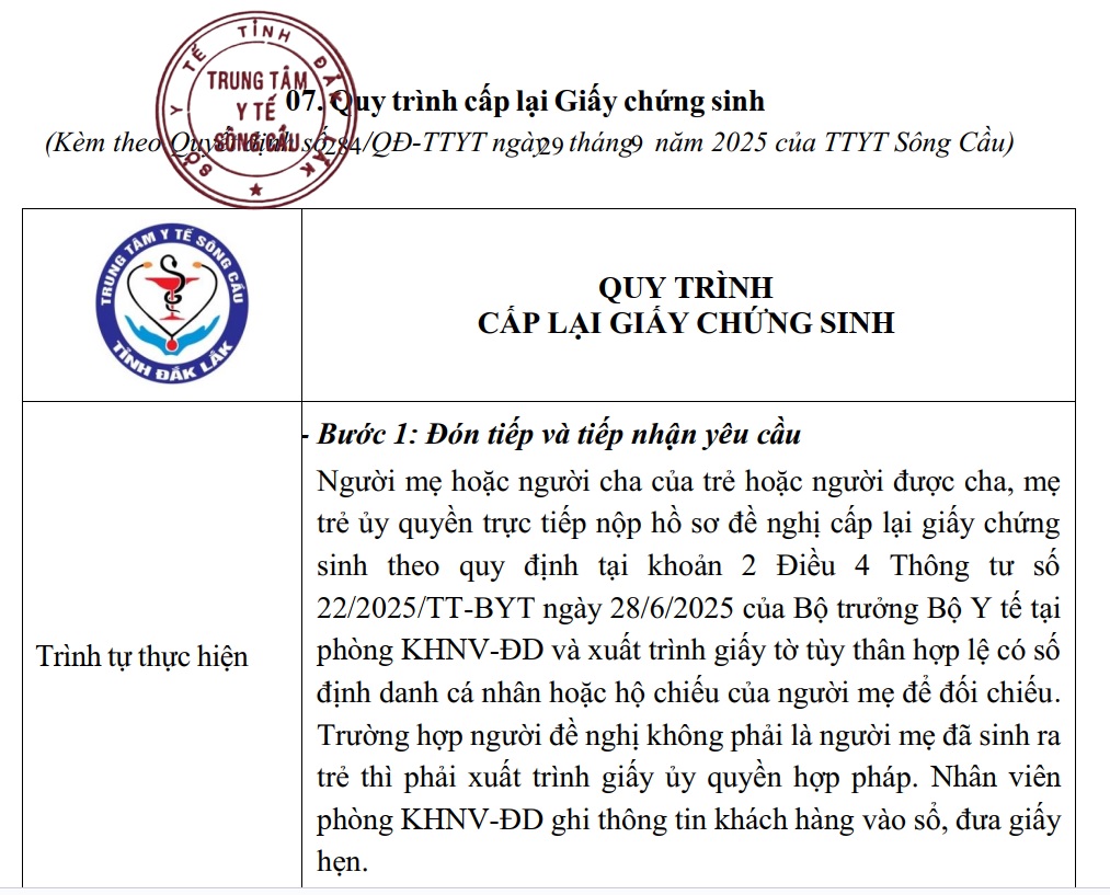 Quy trình cấp lại Giấy chứng sinh